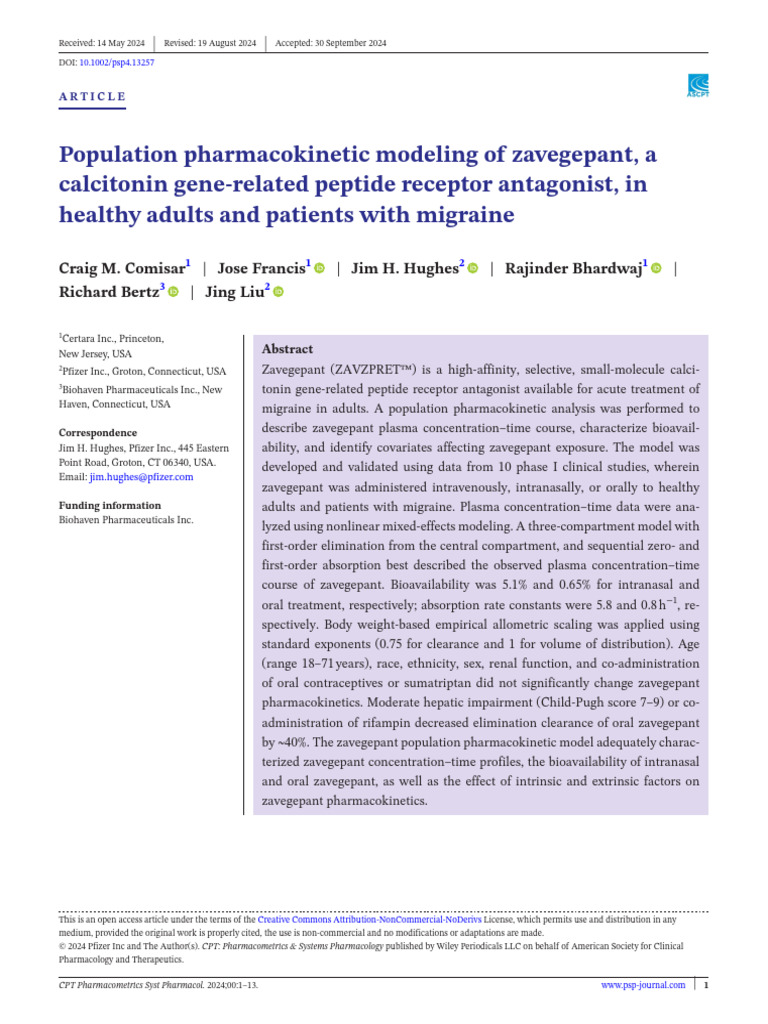 Population Pharmacokinetic Modeling of Zavegepant | PDF ...
