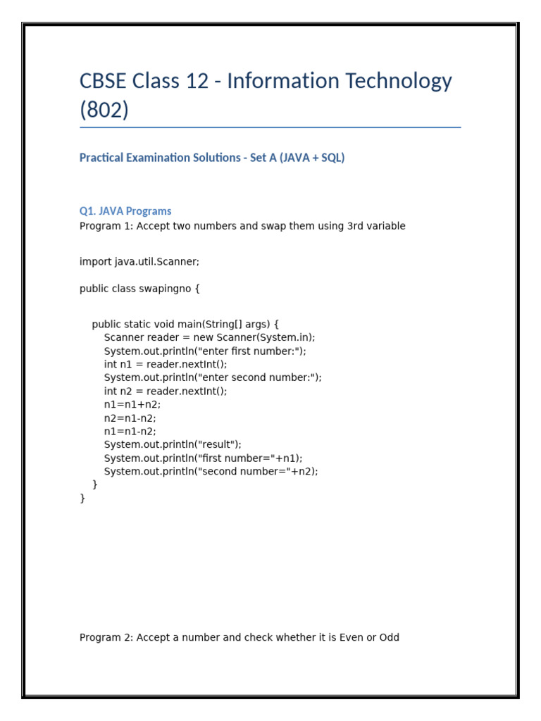IT 802 Class12 Practical SetA Solutions Java | PDF