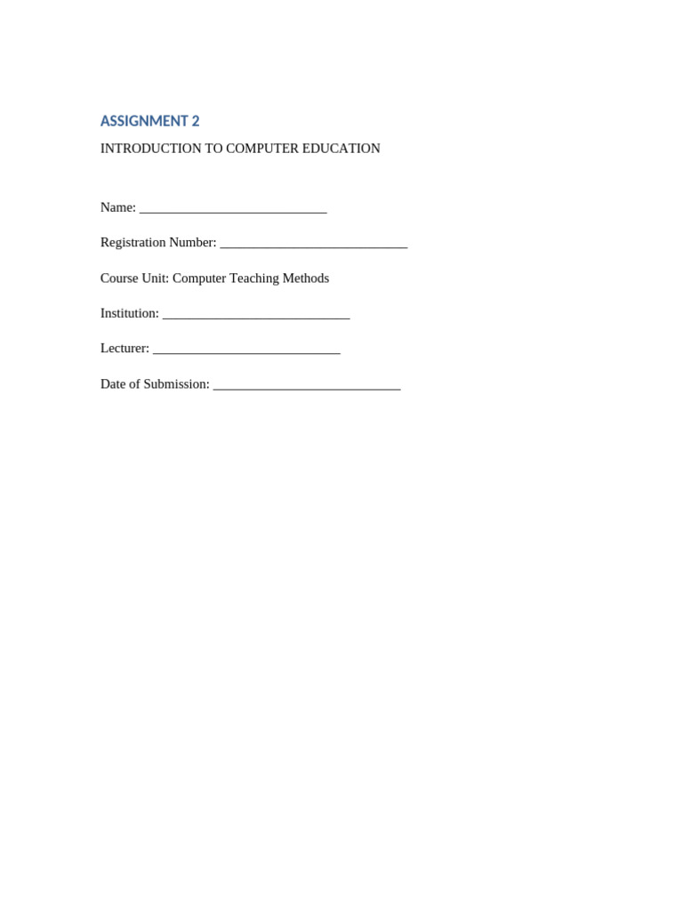 Assignment 2 Introduction To Computer Education | PDF | Educational ...