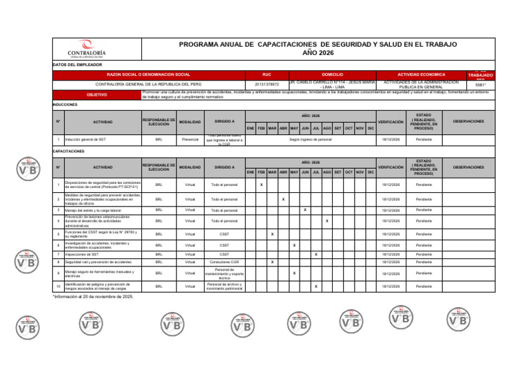 Programa Anual de Capacitaciones de SST 2026f | PDF | La seguridad ...
