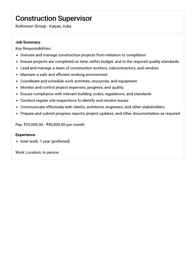 Construction Supervisor | PDF
