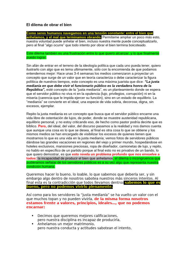 El Dilema de Obrar El Bien | PDF | Pecado | Verdad