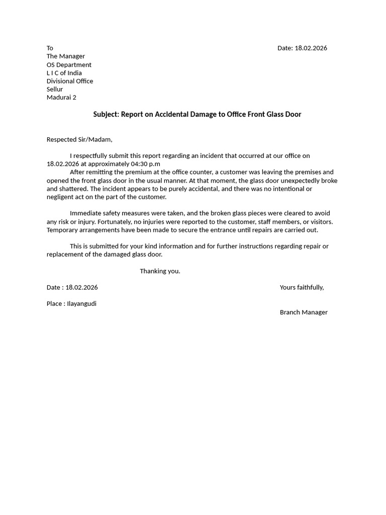 Glass Door Broken Report | PDF