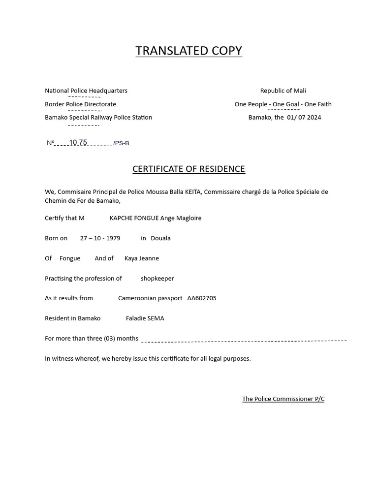 Translated Copy Certificat R | PDF