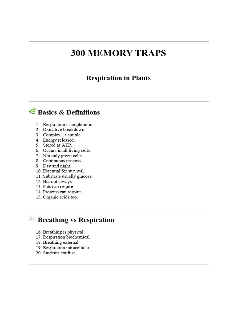 Respiration memory traps.... | PDF | Cellular Respiration | Diet ...