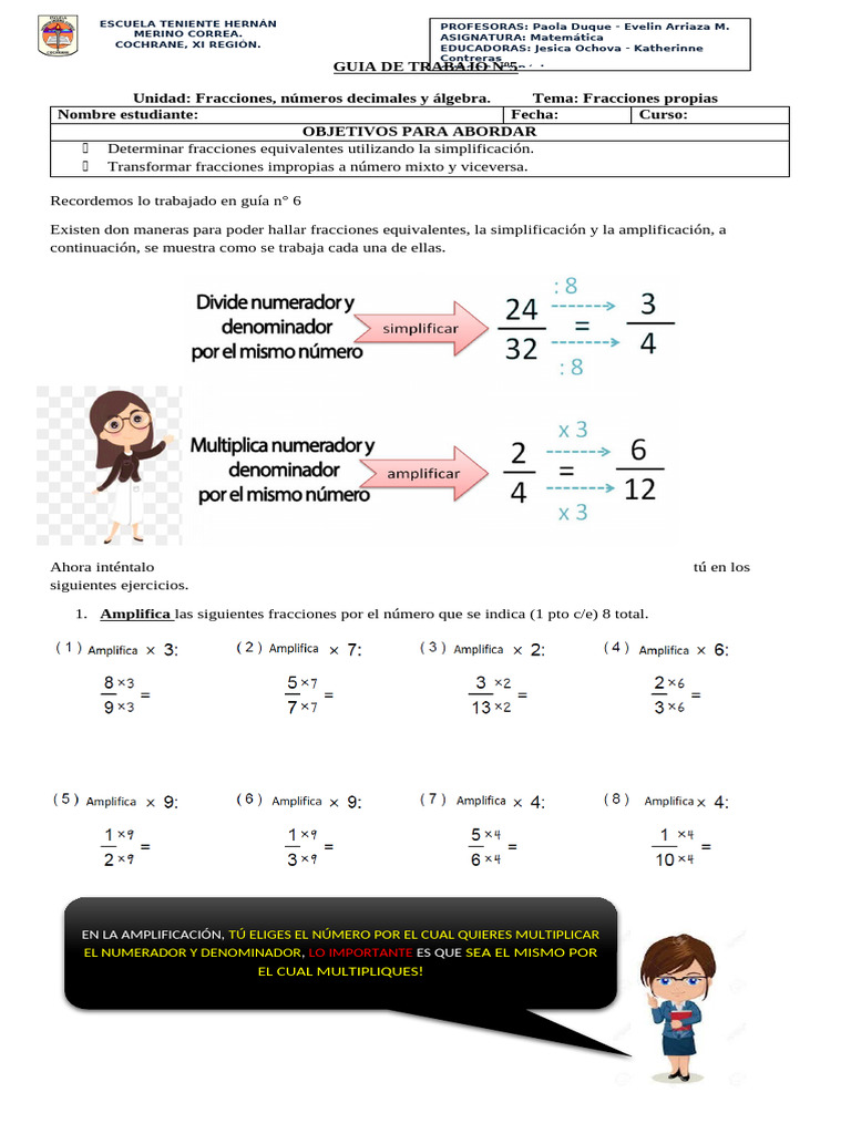 GUIA N° 7 QUINTO BÁSICO RACCION IMPROPIA Y NÚMERO MIXTO. | PDF ...