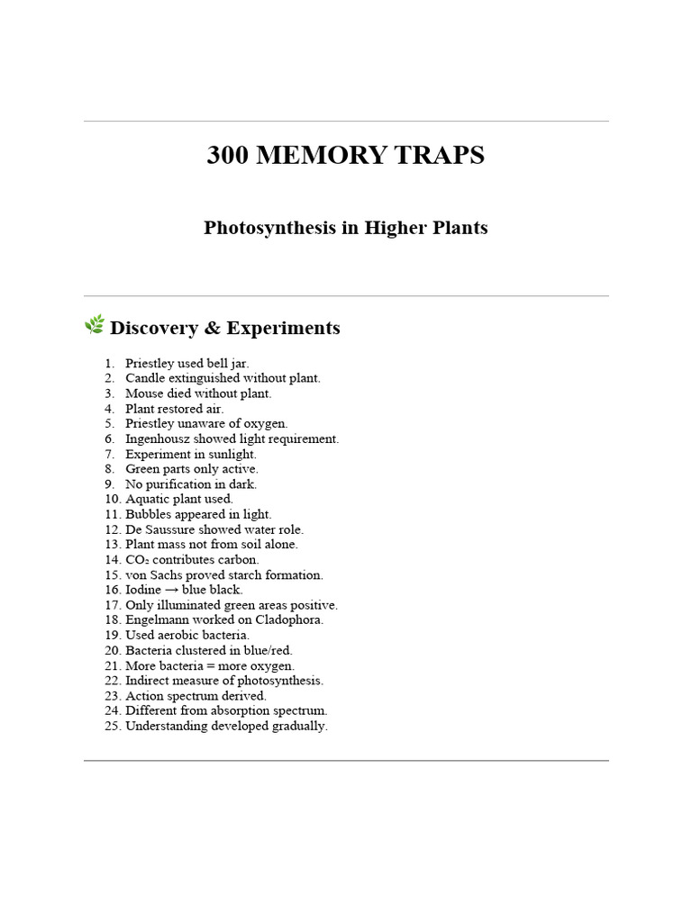 Photosynthesis Memory Traps | PDF | Photosynthesis | Chloroplast