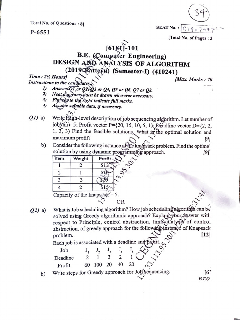 DAA Question Paper Nov Dec | PDF | Algorithms And Data Structures ...