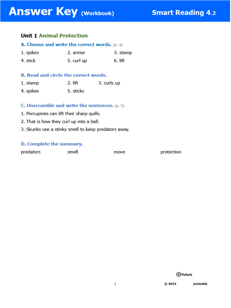 Smart Reading4.2 Answer Key WB | PDF | Zoology