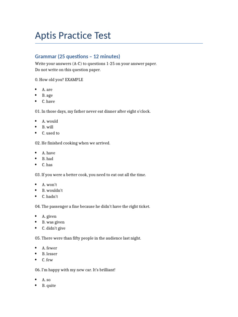 Aptis Practice Test Full | PDF
