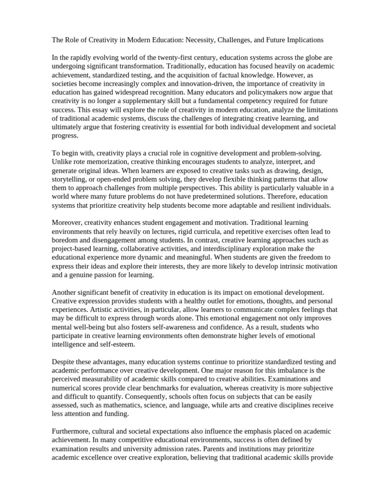 The Role of Creativity in Modern Education | PDF | Creativity | Learning