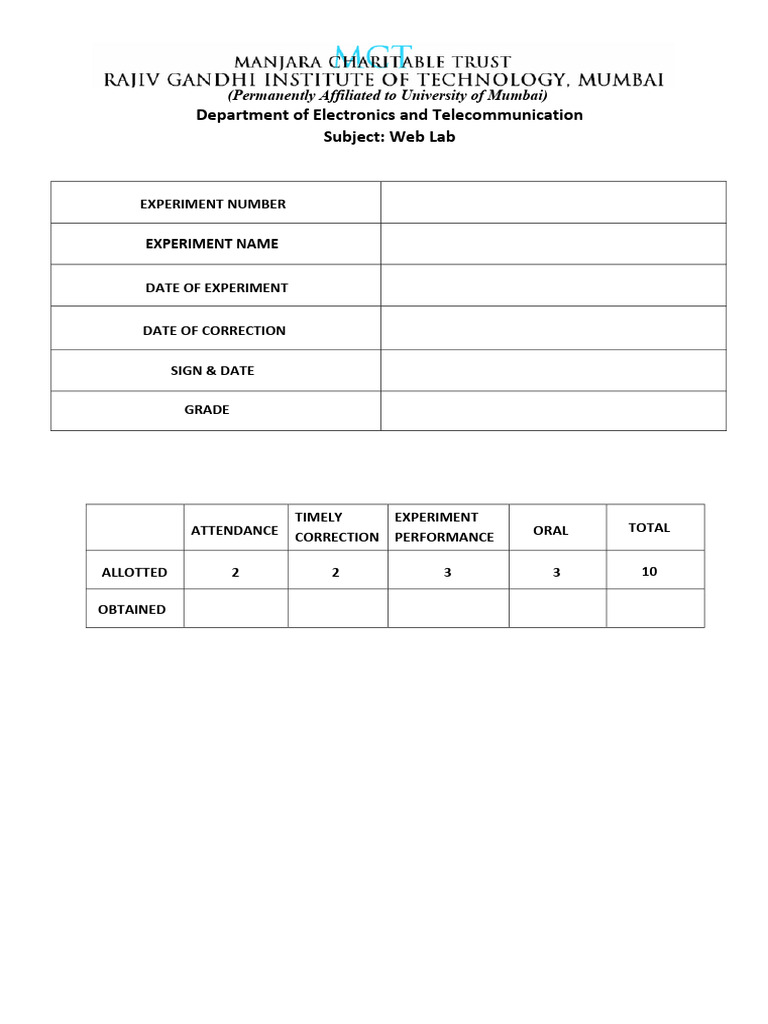 Exp Rubrics IWT Lab | PDF
