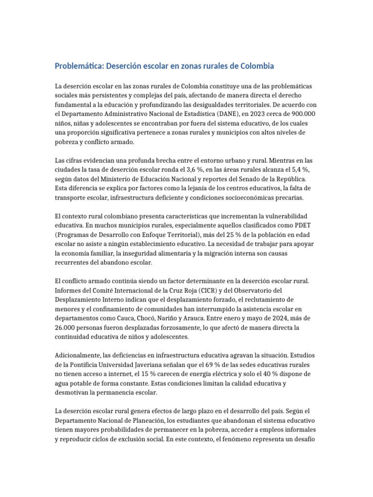 Desercion Escolar Zonas Rurales Colombia | PDF | Pobreza | Pobreza e ...