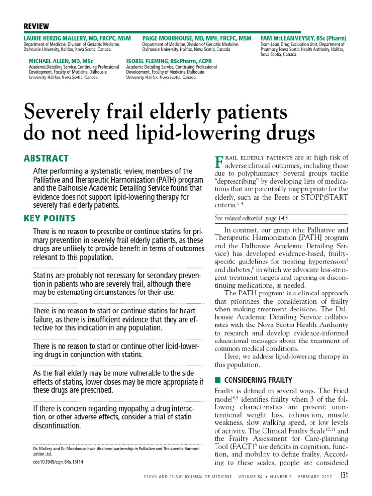 Severely Frail Elderly | PDF | Statin | Stroke