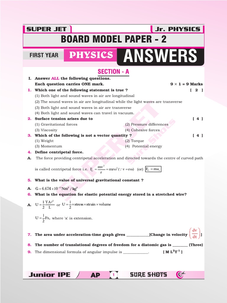 Phy Board Model Paper 2 | PDF | Force | Temperature