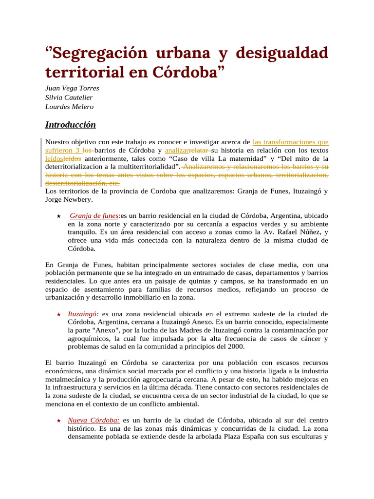 Segregacion Urbana y Desigualdad Territorial en Cordoba | PDF | Ciudad ...