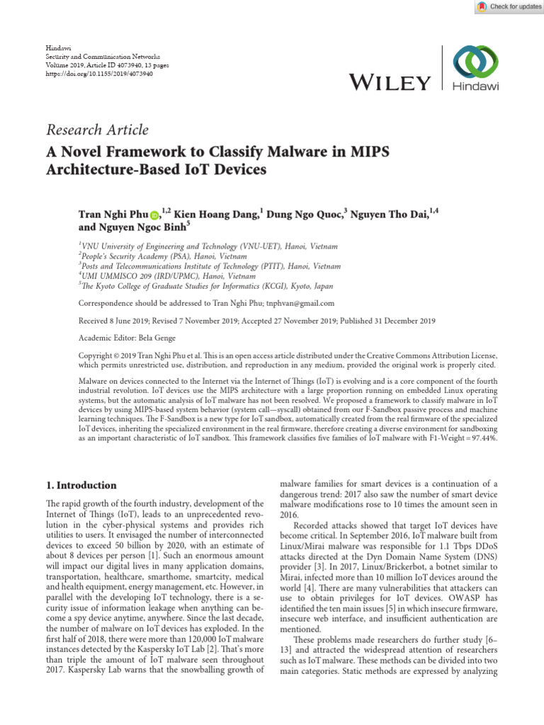 A Novel Framework To Classify Malware in MIPS Architecture Based IoT ...