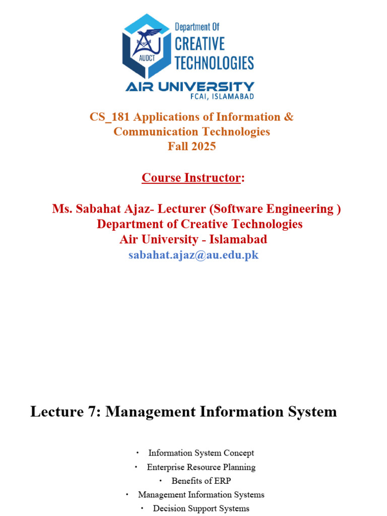 AICT Lecture 07 Management Information System | PDF | Enterprise ...