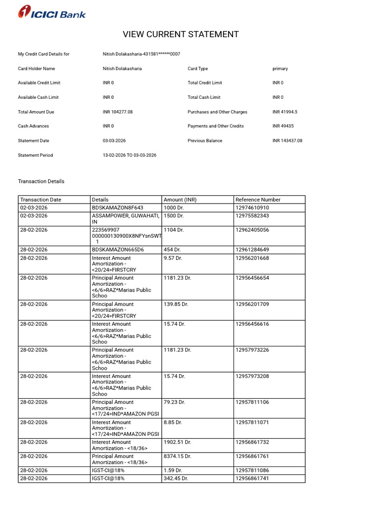CCStatement Current03!03!2026 | PDF | Credit Card | Trade