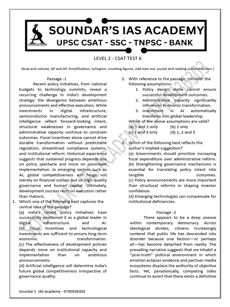 Csat Level 2 Test 6 | PDF | Area | Electric Vehicle