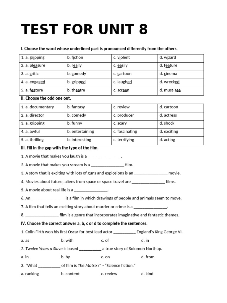 Test For Unit 8 | PDF