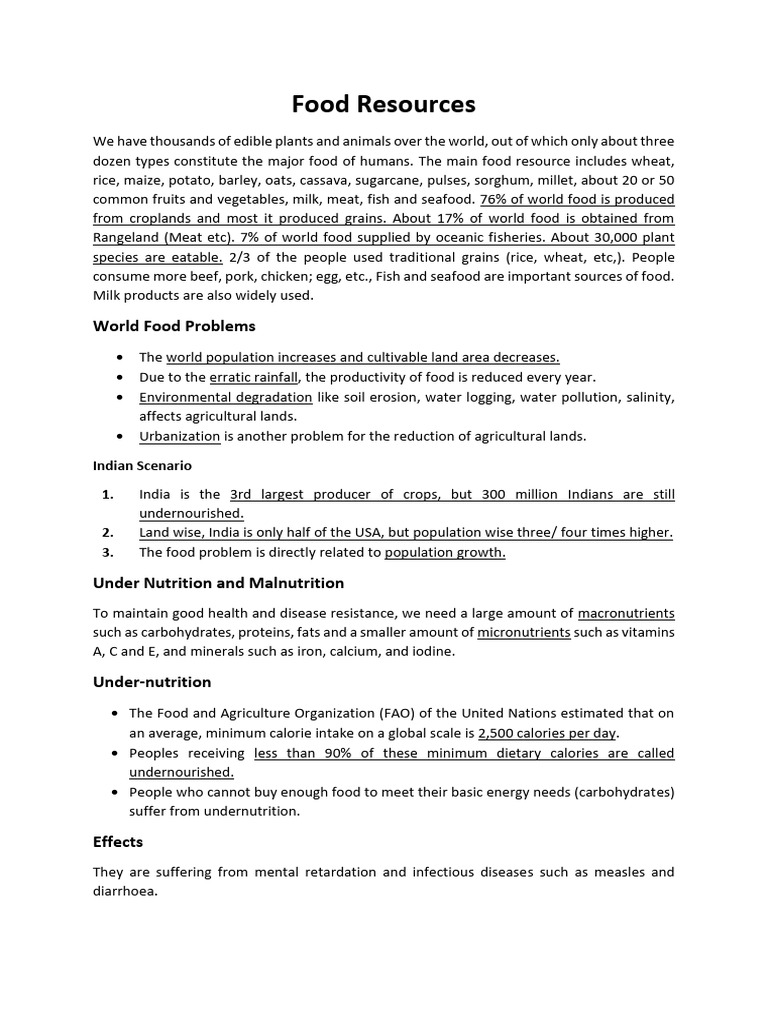04 B Food Resources | PDF | Malnutrition | Agriculture