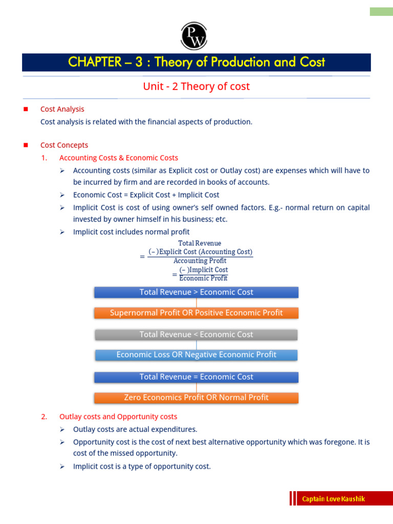 Short Notes - Theory of Production and Cost (Unit 02) | PDF | Economies ...