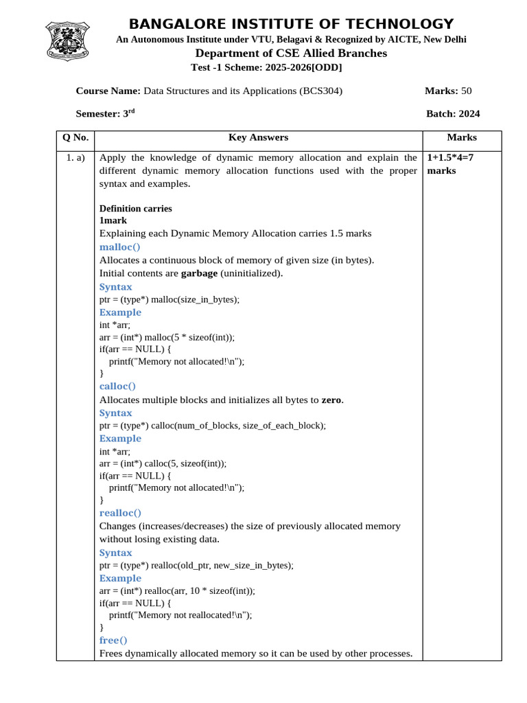 DSA First Internal Scheme | PDF