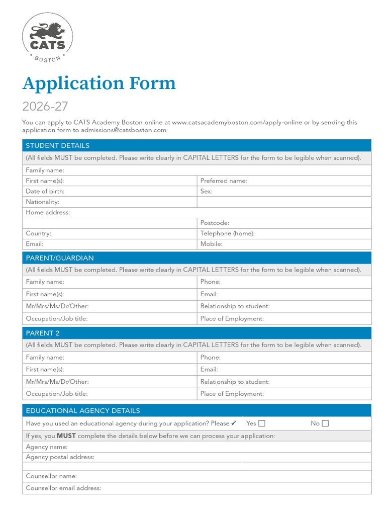 2026 27 CATS Boston Application Form | PDF | High School Diploma