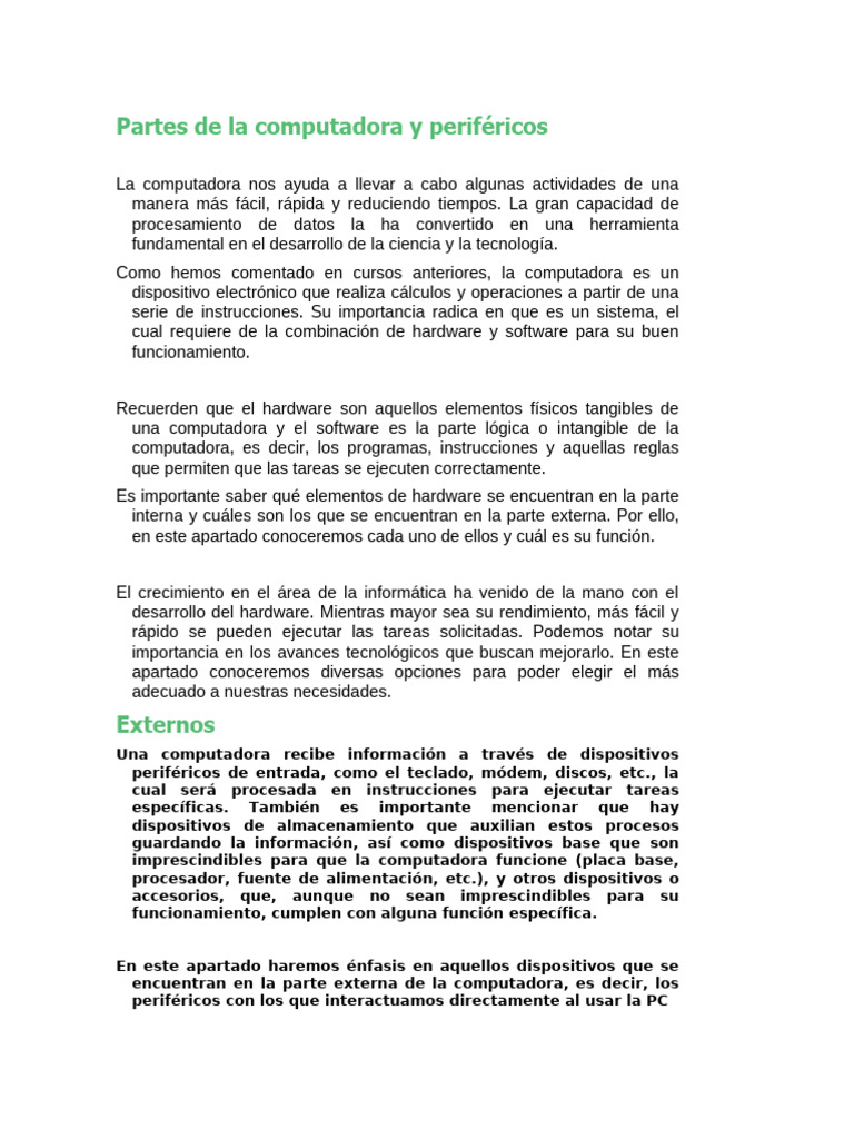4 Partes de La Computadora y Periféricos | PDF | Hardware de la ...
