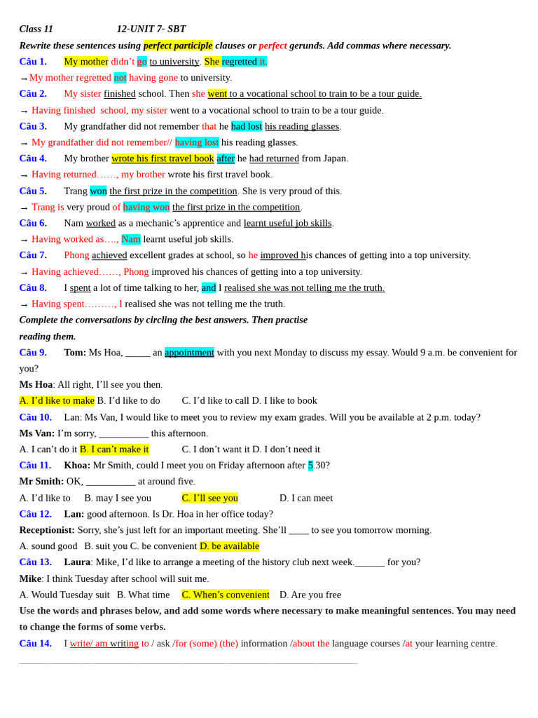 12 Unit 7 SBT 1 | PDF | Language Mechanics | Grammar