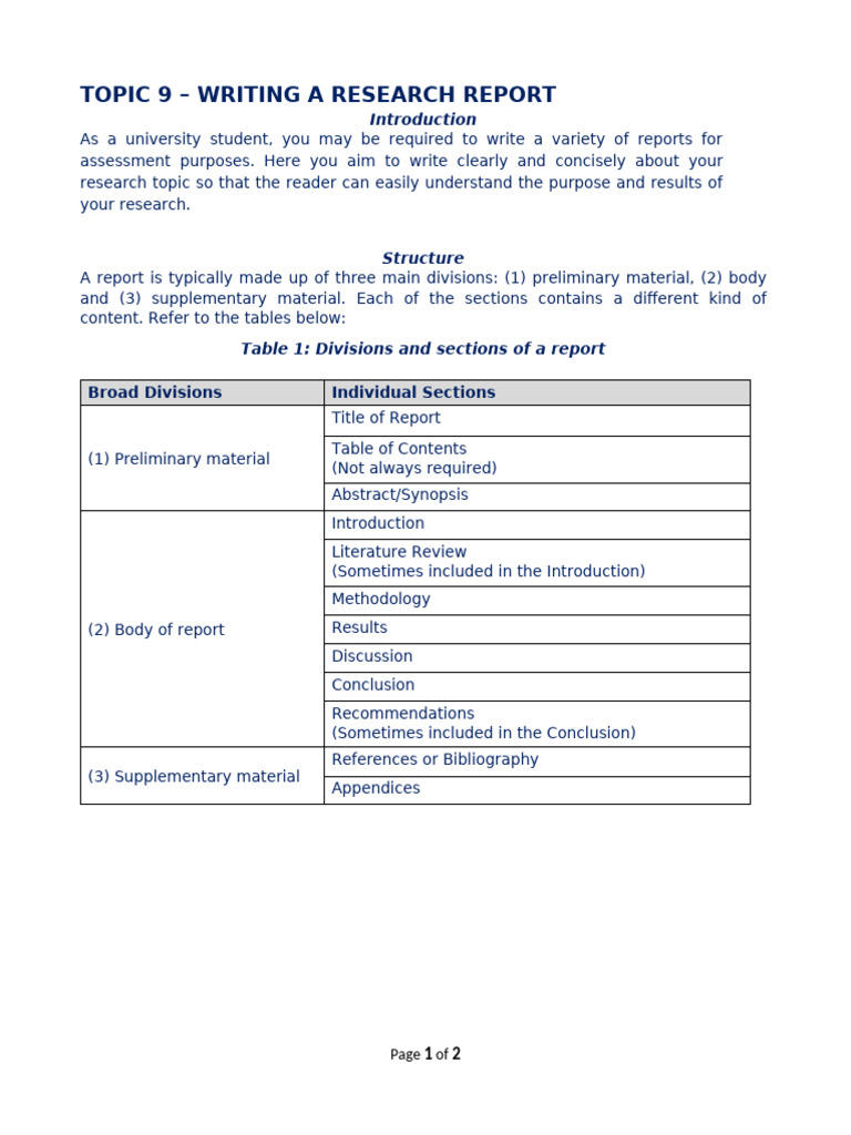 Topic 9 - Report Writing | PDF | Thesis