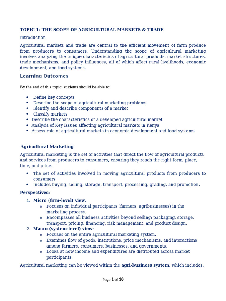 Lecture 1 - The Scope of Agricultural Marketing | PDF | Market ...