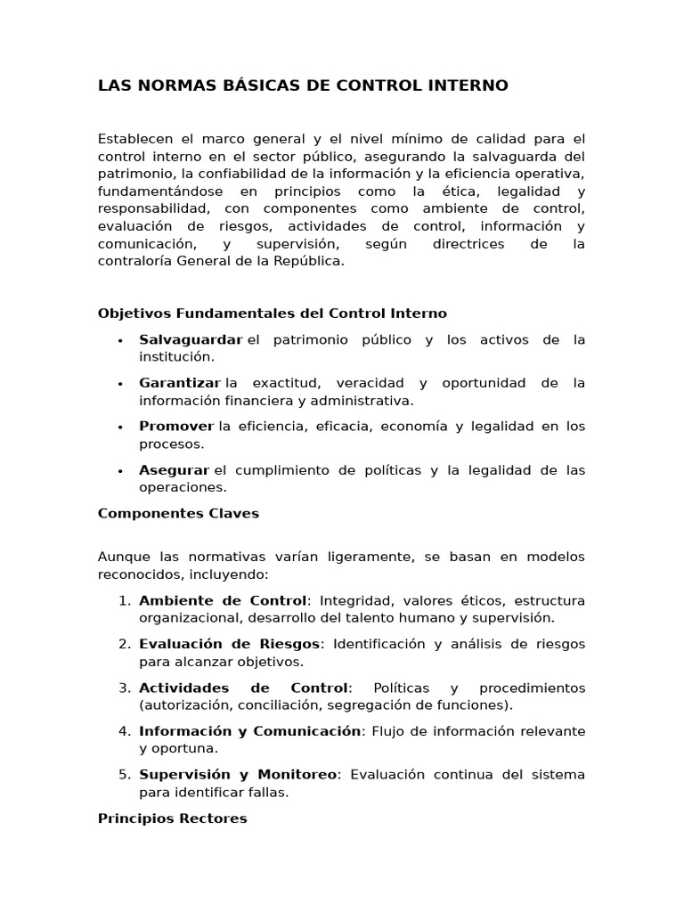Las Normas Básicas de Control Interno Resumen | PDF | Estado financiero ...