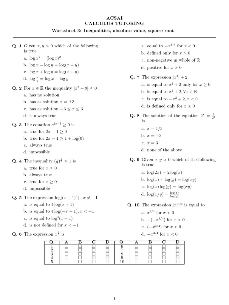 CALCULUS Week 3 Worksheet | PDF | Inequality (Mathematics ...