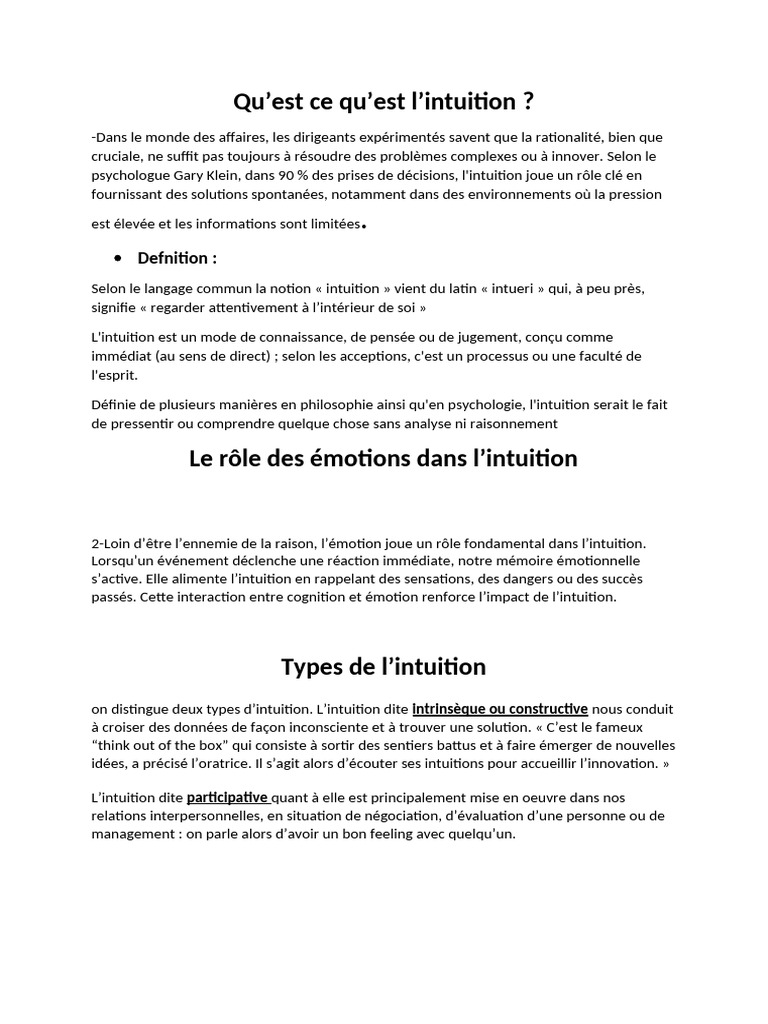 L'intuiton .Short Version. | PDF | Intuition | Émotions