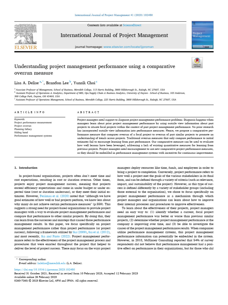 project performance 23 paper | PDF | Project Management | Forecasting