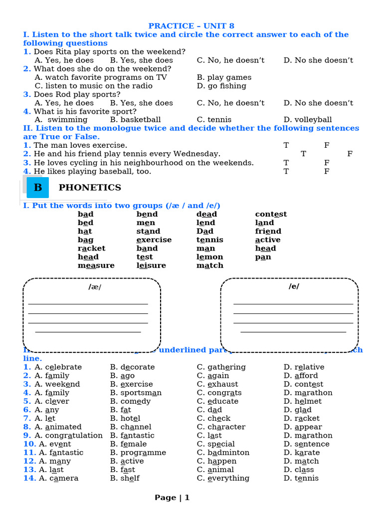 Practice Unit 8 | PDF | Olympic Games | Serena Williams
