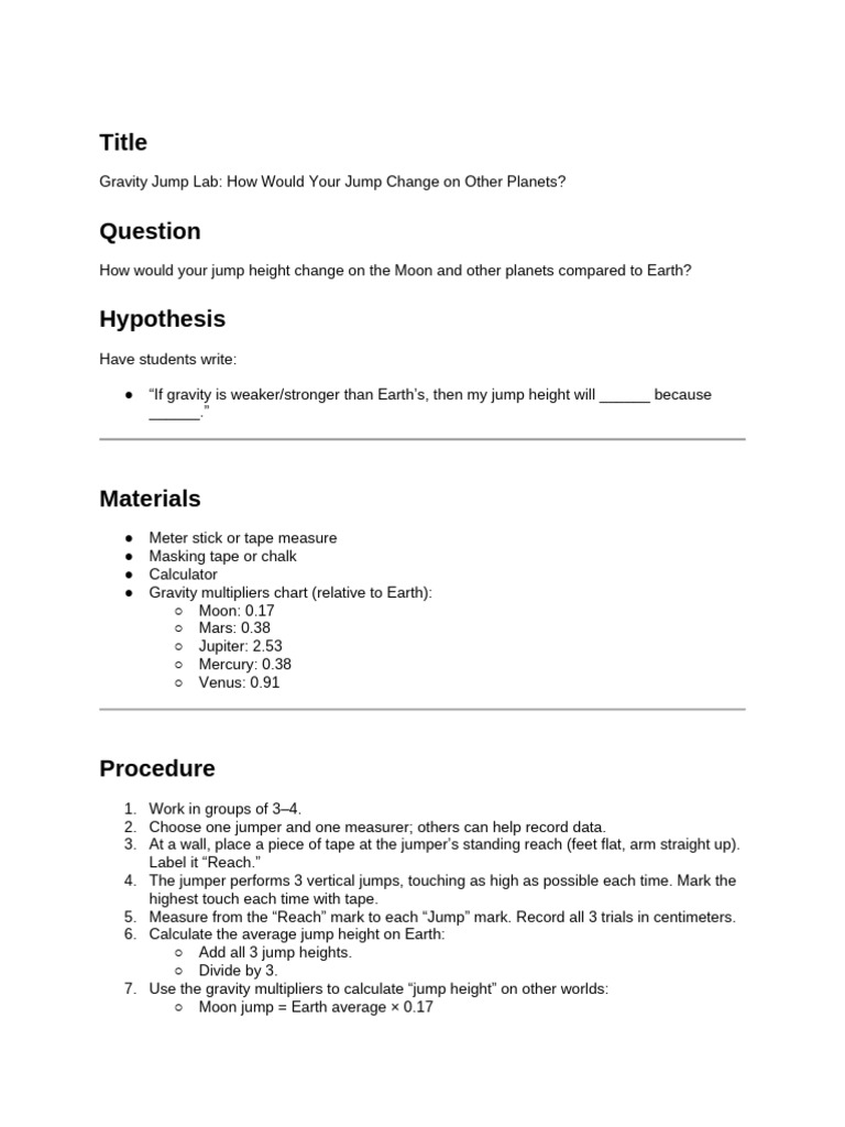 Gravity Jump Lab | PDF