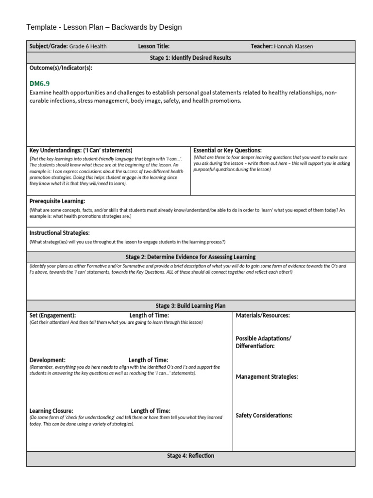 BbyD Lesson Template With Guiding Ideas | PDF | Learning | Lesson Plan