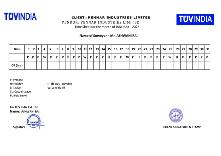 Timesheet Month of January - 2026 3 | PDF