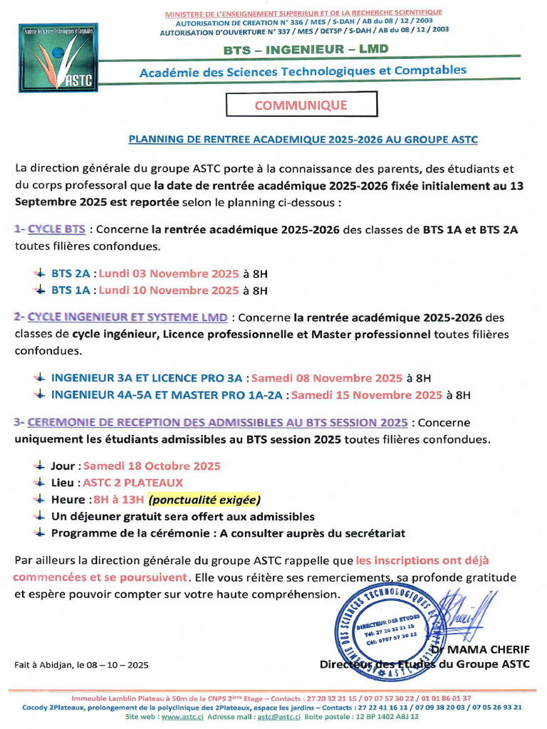 Planning Rentree Academique 2025-2026 Groupe Astc | PDF