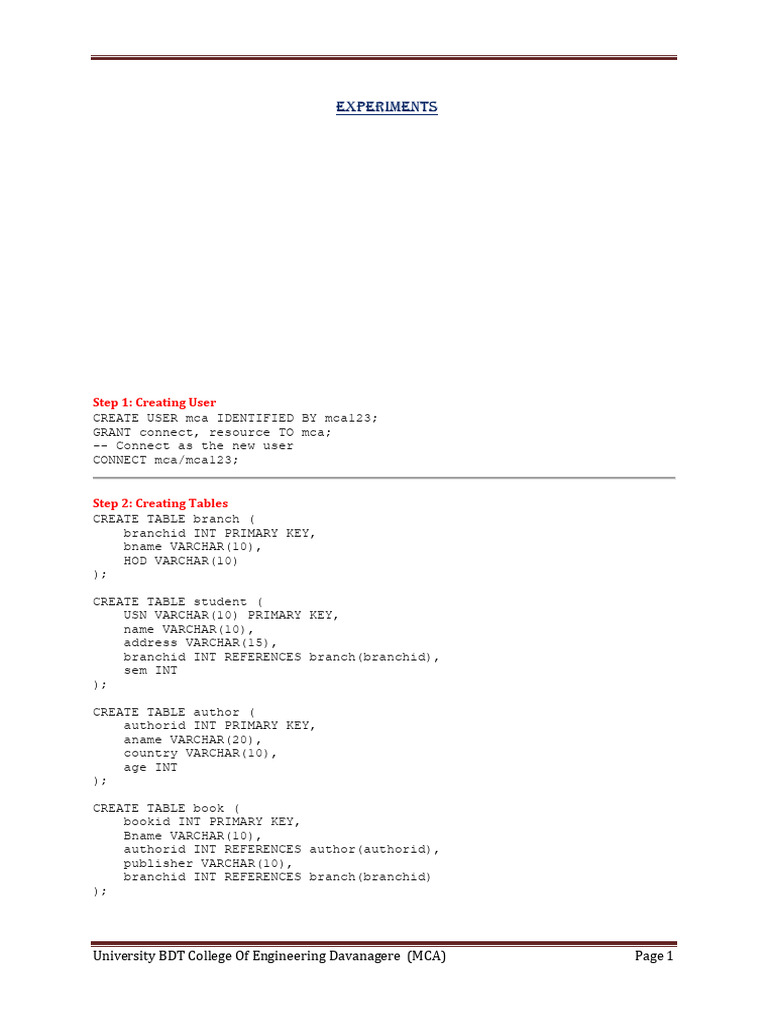 Experiments of LAB MCA | PDF | Databases | Sql