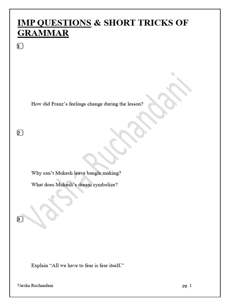 Imp Questions and Short Tricks For Grammar | PDF | Artificial ...