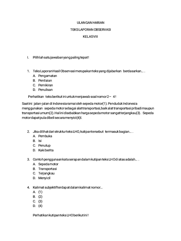 Ulangan Harian Teks Lho | PDF