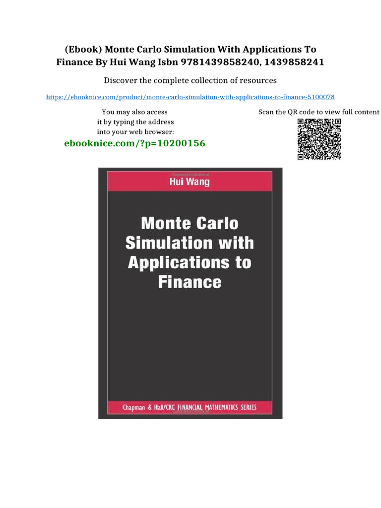 (Ebook) Monte Carlo Simulation With Applications To Finance by Hui Wang ...