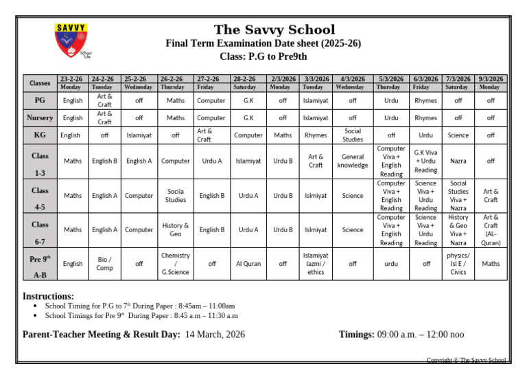 Final Term Date Sheet 2026 | PDF