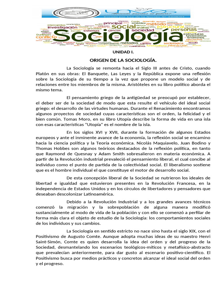 Unidad I. Introducción A La Sociología. | PDF | Sociología | Sociedad