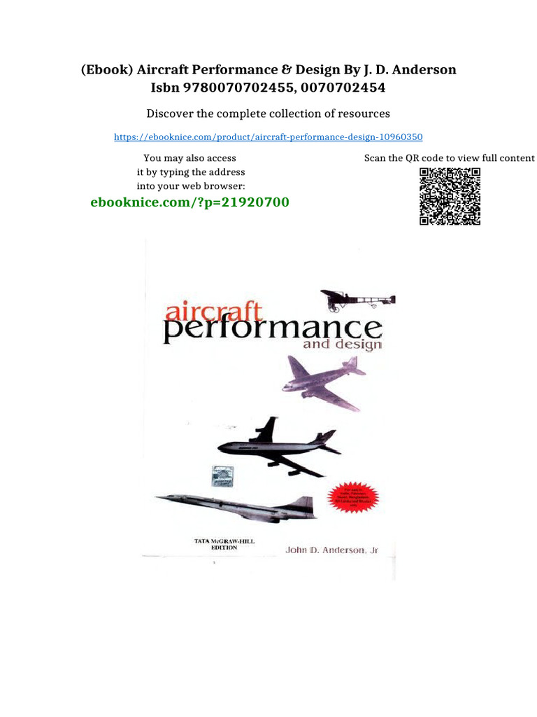 (Ebook) Aircraft Performance & Design by J. D. Anderson ISBN ...