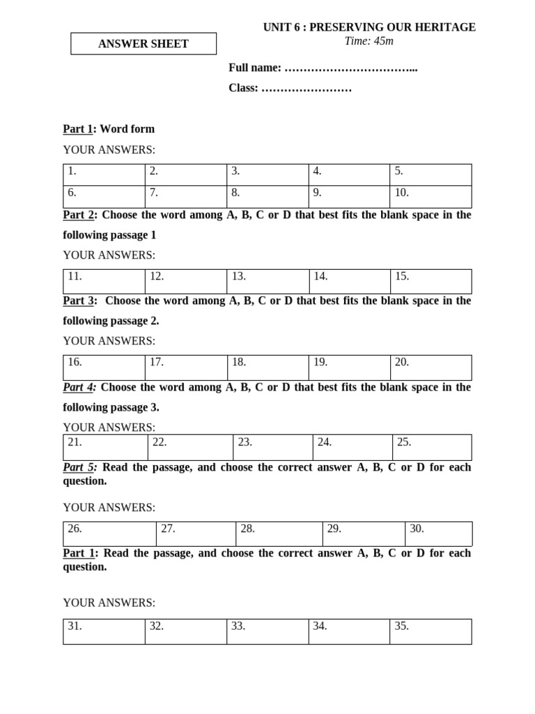 Answer Sheet | PDF